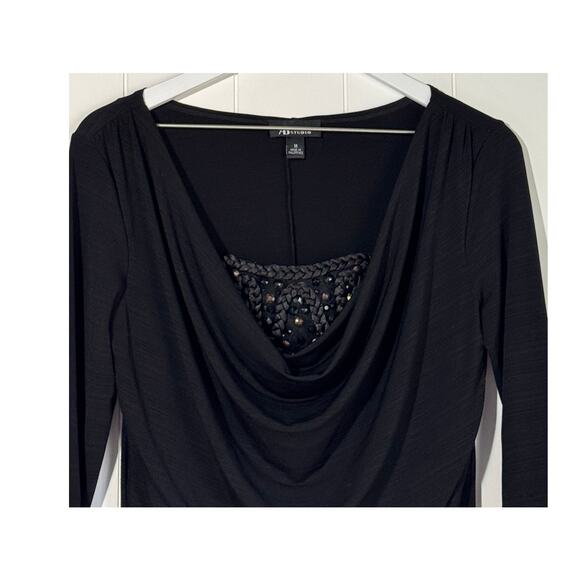 AB Studio Womens Beaded Scoop Neckline 3/4 Sleeve Shirt Size Medium - Picture 4 of 9